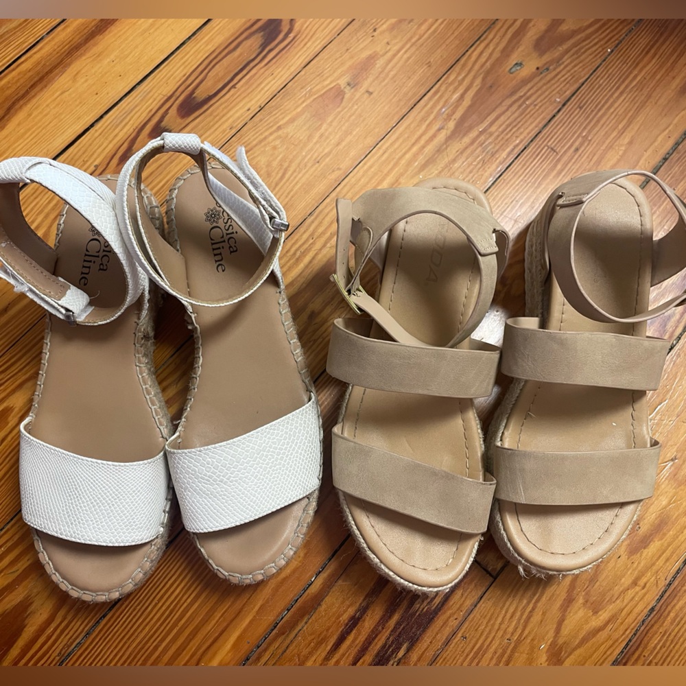 White Espadrille Sandals & Tan Platform Sandals Duo